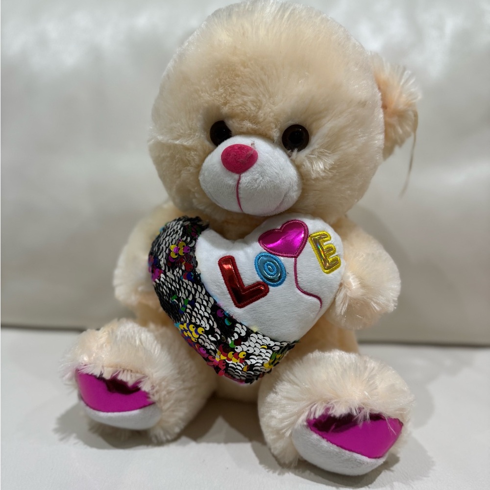 “Charming Love Bear Plush with Sequin Heart”